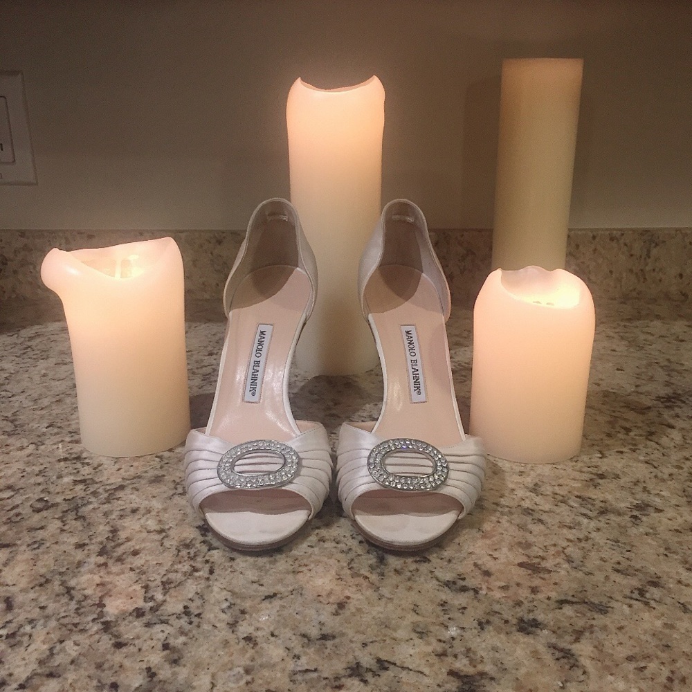 Manolo Blahnik Satin And Crystal Wedding Shoe